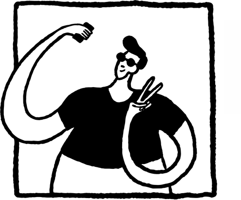 Minimalist sketch of a person taking a selfie
